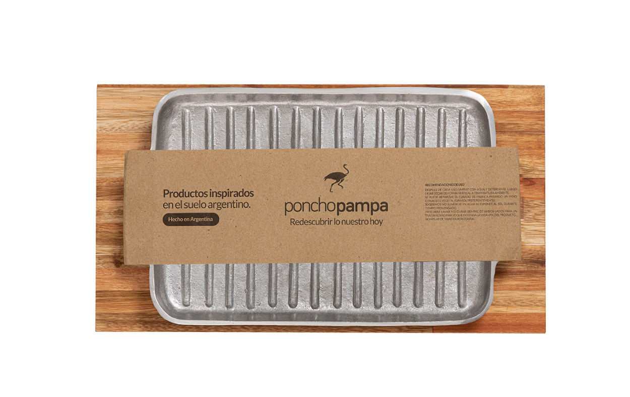 bifera de aluminio c/base de madera  poncho pampa
