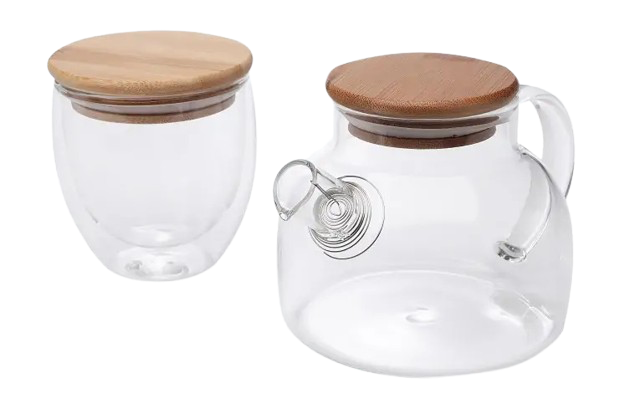 set de tetera y vaso doble vidrio linneo b32